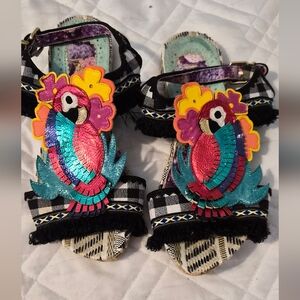 Irregular Choice Parrot Embellished Flats - Black, Pink, Blue